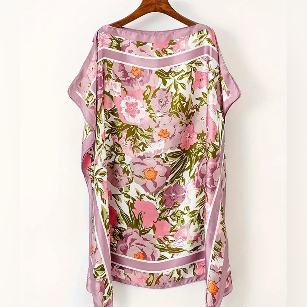 New Bohemian Satin Floral Print Kimono Kaftan 2 Colours Available OS